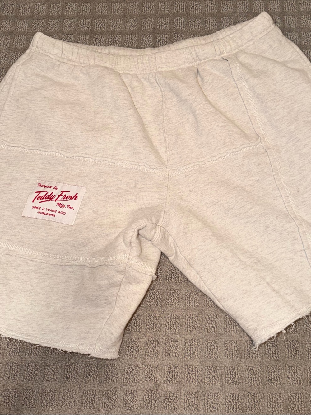 Teddy Fresh Unisex Light Cream/Gray Athletic Sweatshorts with Red Patch
